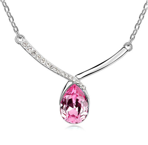 Crystal Feather Pendant Necklace Fashion Jewelry Charm Women