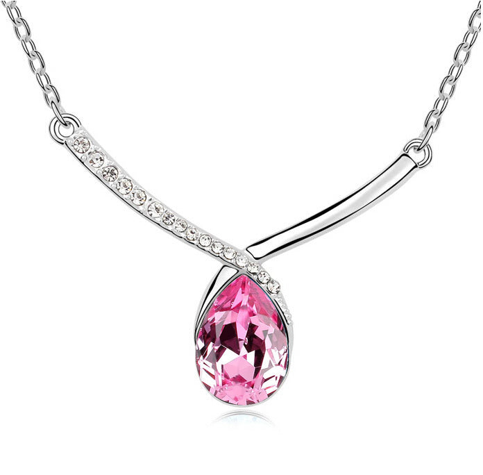 Crystal Feather Pendant Necklace Fashion Jewelry Charm Women